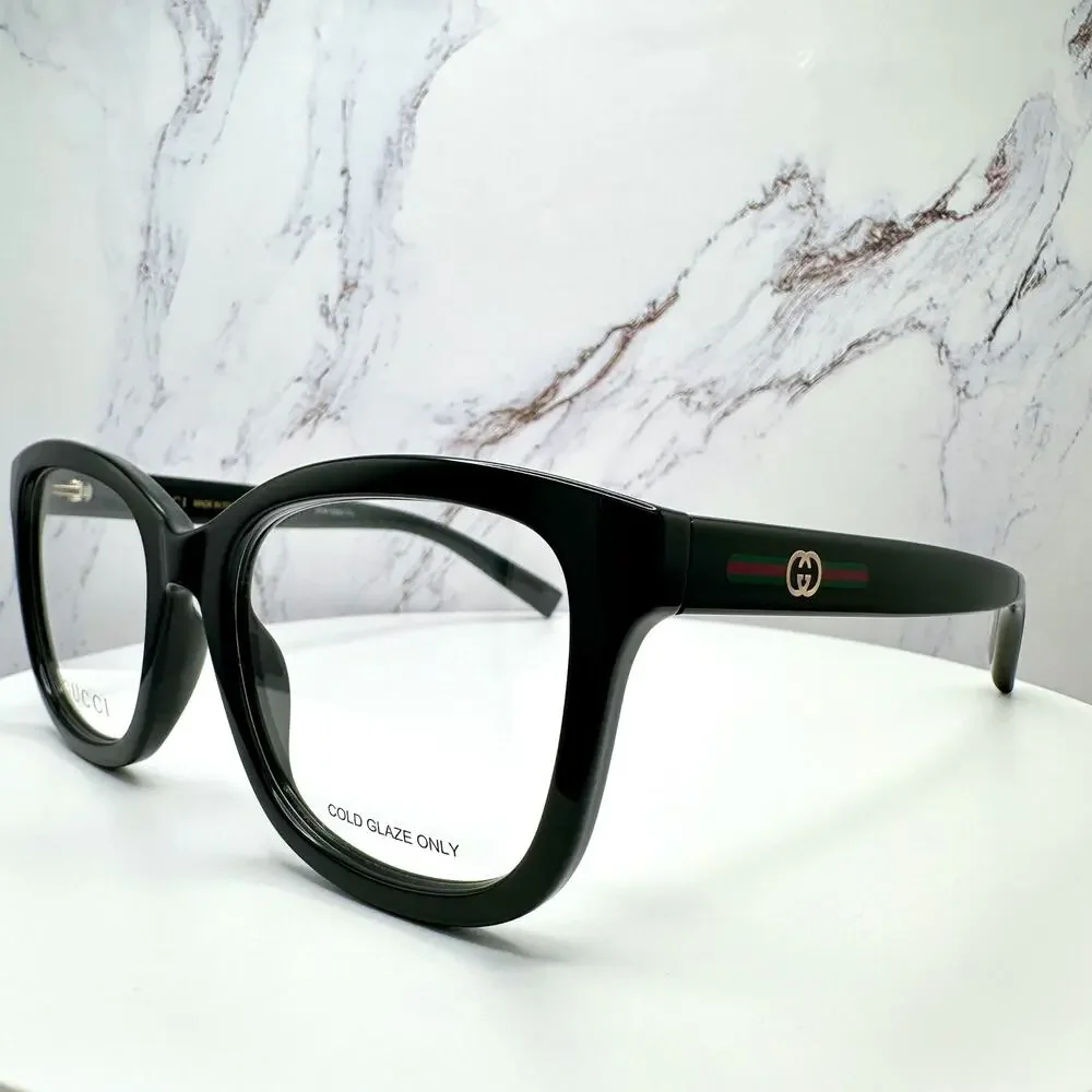 New GUCCI Eyeglasses 53-19-140 Black Square GG Logo Red Green Web Women Rx-able